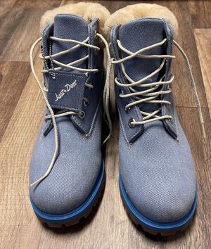 Timberland x Just Don 6-Inch Premium Denim Boots Girls Size 4.5 Faux Fur Collar